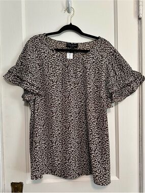 NWT Lane Bryant Brown Floral Ruffle Sleeve Top